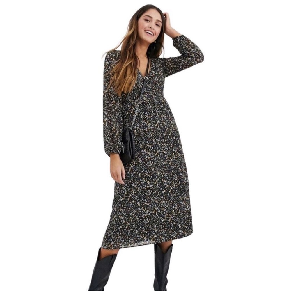 Pull&Bear Black and White Long Sleeve Dress
